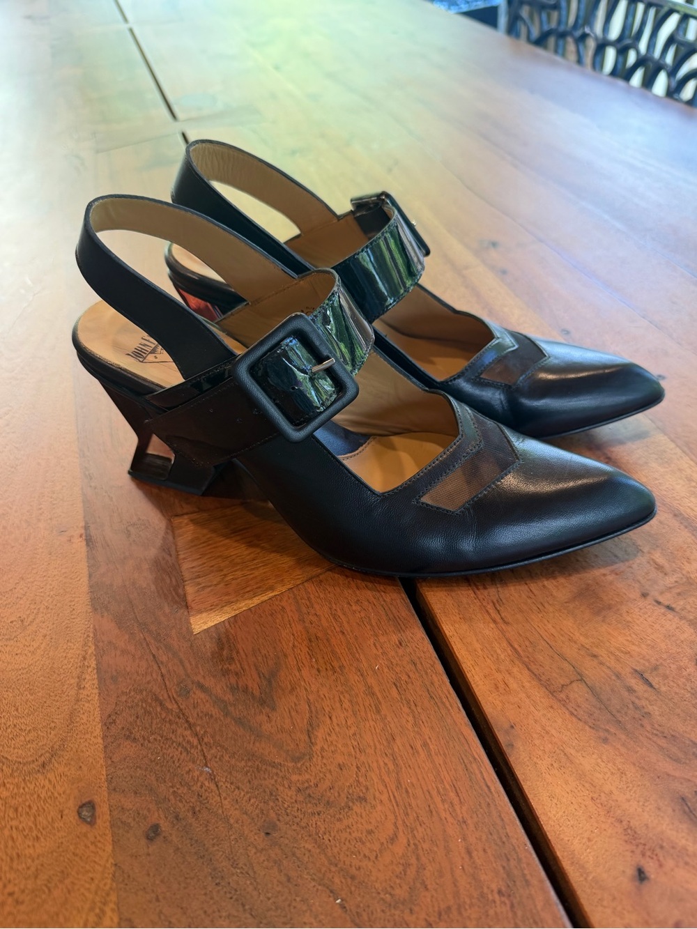 John Fluevog Bolt- Geometric  Slingback Heels